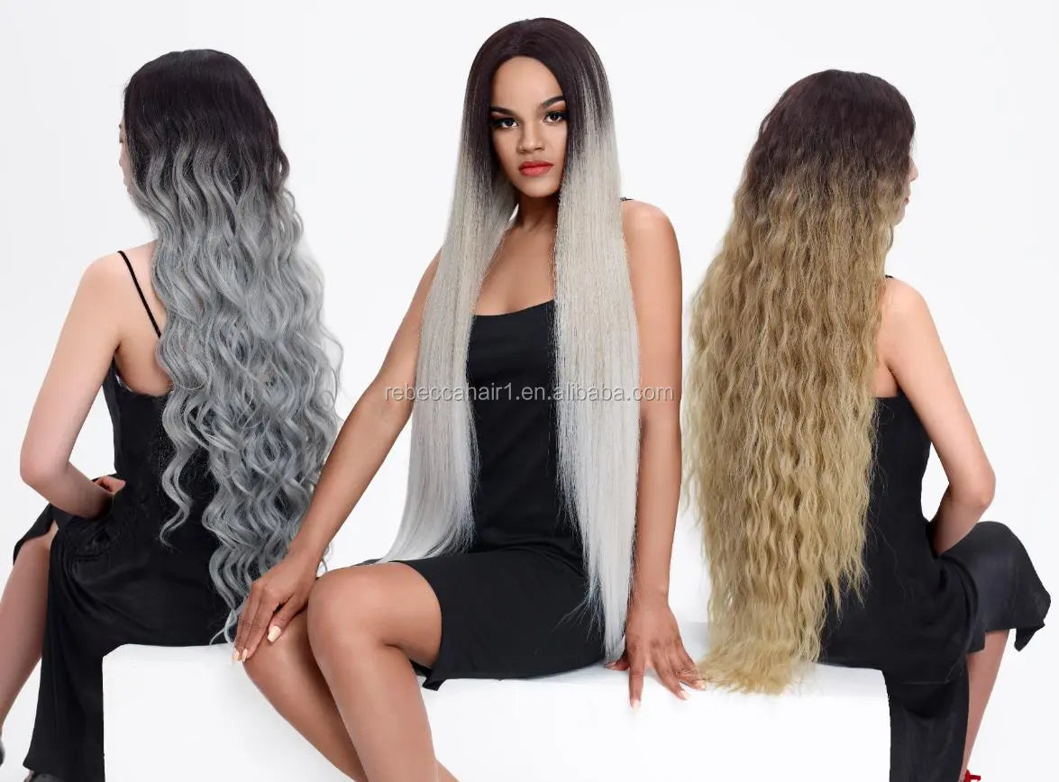 NOBLE 38 pouces Super longue ligne droite préplumée qualité blonde longue dentelle avant résistant à la chaleur perruque synthétique avec frontale