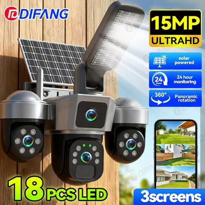 Caméra Solaire PTZ WiFi 15 MP à 3 Objectifs